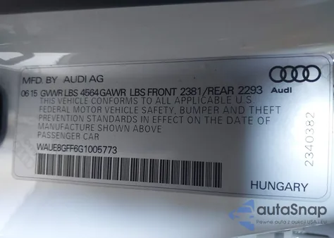 2016 Audi A3 2.0T Premium из США, поврежденный, VIN WAUE8GFF6G1005773